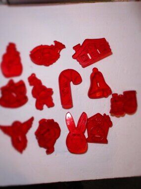 12 vintage red plastic 1950's  cookie cutters